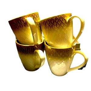 Food Network Honey Stoneware 4 Faceted Mugs  Dishwasher Microwave Safe